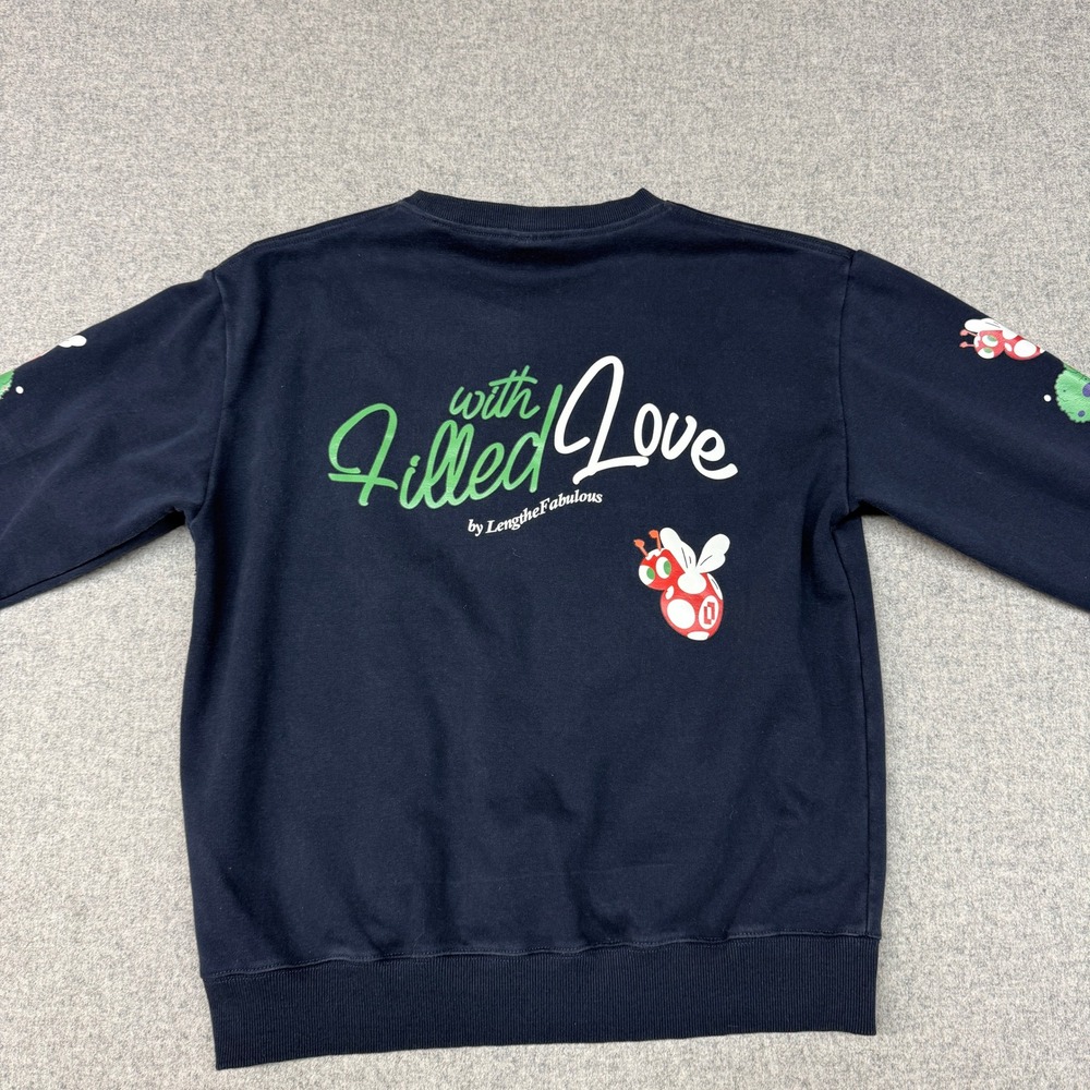 HEYBIG Sweatshirt XL Navy Blue Graphic Filled With Love Streetwear Mushroom Skul